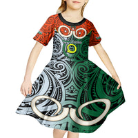 Personalised Vanuatu Penama Province Kid Short Sleeve Dress Pig Tusk Mix Maori Pattern and Namele Leaf LT03 - Polynesian Pride