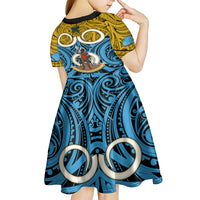Vanuatu Sanma Province Kid Short Sleeve Dress Pig Tusk Mix Maori Pattern and Namele Leaf LT03 - Polynesian Pride