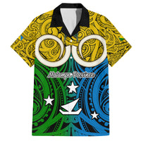 Vanuatu Malampa Province Family Matching Summer Maxi Dress and Hawaiian Shirt Pig Tusk Mix Maori Pattern and Namele Leaf LT03 Dad's Shirt - Short Sleeve Yellow - Polynesian Pride