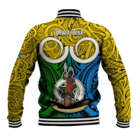Personalised Vanuatu Malampa Province Baseball Jacket Pig Tusk Mix Maori Pattern and Namele Leaf LT03 - Polynesian Pride