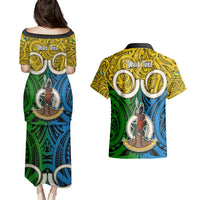 Personalised Vanuatu Malampa Province Couples Matching Puletasi Dress and Hawaiian Shirt Pig Tusk Mix Maori Pattern and Namele Leaf LT03 - Polynesian Pride