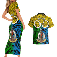 Personalised Vanuatu Malampa Province Couples Matching Short Sleeve Bodycon Dress and Hawaiian Shirt Pig Tusk Mix Maori Pattern and Namele Leaf LT03 - Polynesian Pride