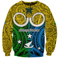 Personalised Vanuatu Malampa Province Sweatshirt Pig Tusk Mix Maori Pattern and Namele Leaf LT03 Unisex Yellow - Polynesian Pride