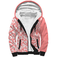 Hawaii Kauai Island Sherpa Hoodie Hibiscus Pattern Seamless Tribal Simple Pink Pastel LT03 Unisex Pink - Polynesian Pride