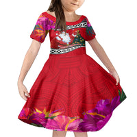Custom Wallis and Futuna Christmas Family Matching Long Sleeve Bodycon Dress and Hawaiian Shirt Santa Claus Holding Coat of Arms Polynesian Xmas Style LT03 Daughter's Dress Red - Polynesian Pride
