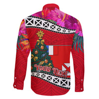 Custom Wallis and Futuna Christmas Family Matching Off Shoulder Maxi Dress and Hawaiian Shirt Santa Claus Holding Coat of Arms Polynesian Xmas Style LT03 - Polynesian Pride
