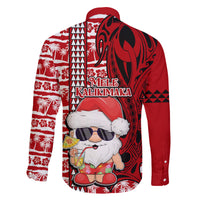 Mele Kalikimaka Hawaii Christmas Family Matching Off Shoulder Short Dress and Hawaiian Shirt Santa Claus Kakau Tribal Mix Polynesia Tattoo LT03 - Polynesian Pride