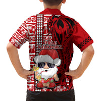 Mele Kalikimaka Hawaii Christmas Family Matching Puletasi Dress and Hawaiian Shirt Santa Claus Kakau Tribal Mix Polynesia Tattoo LT03 - Polynesian Pride