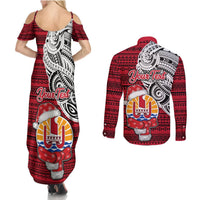 Custom French Polynesia Christmas Couples Matching Summer Maxi Dress and Long Sleeve Button Shirt Santa Hold Seal with Polynesian Tribal Tattoo LT03 - Polynesian Pride