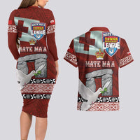 Mate Ma'a Tonga Couples Matching Long Sleeve Bodycon Dress and Hawaiian Shirt Haamonga a Maui and White Dove - Tongan Kupesi Ngatu LT03 - Polynesian Pride