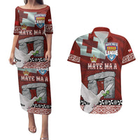 Mate Ma'a Tonga Couples Matching Puletasi and Hawaiian Shirt Haʻamonga ʻa Maui and White Dove - Tongan Kupesi Ngatu