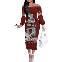 Mate Ma'a Tonga Family Matching Off The Shoulder Long Sleeve Dress and Hawaiian Shirt Haamonga a Maui and White Dove - Tongan Kupesi Ngatu LT03 Mom's Dress Red - Polynesian Pride