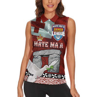 Mate Ma'a Tonga Women Sleeveless Polo Shirt Haʻamonga ʻa Maui and White Dove - Tongan Kupesi Ngatu