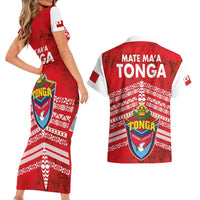 Mate Ma'a Tonga Couples Matching Short Sleeve Bodycon Dress and Hawaiian Shirt Double White Dove and Kupesi Ngatu Art Tattoo LT03 - Polynesian Pride