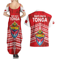 Mate Ma'a Tonga Couples Matching Summer Maxi Dress and Hawaiian Shirt Douple White Dove and Kupesi Ngatu Art Tattoo