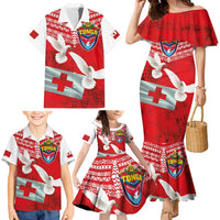 Mate Ma'a Tonga Family Matching Mermaid Dress and Hawaiian Shirt Douple White Dove and Kupesi Ngatu Art Tattoo