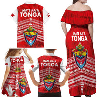 Mate Ma'a Tonga Family Matching Off Shoulder Maxi Dress and Hawaiian Shirt Double White Dove and Kupesi Ngatu Art Tattoo LT03 - Polynesian Pride