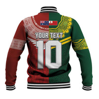 Custom Mate Ma'a Tonga and Australia Kangaroo Baseball Jacket Nation Seal with Mascot Aboriginal and Tongan Kupesi Ngatu Art