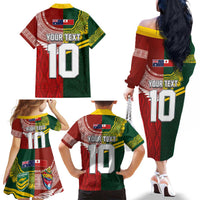 Custom Mate Ma'a Tonga and Australia Kangaroo Family Matching Off The Shoulder Long Sleeve Dress and Hawaiian Shirt Nation Seal with Mascot Aboriginal and Tongan Kupesi Ngatu Art LT03 - Polynesian Pride