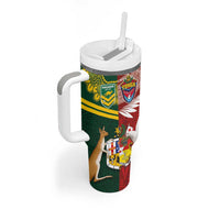 Custom Mate Ma'a Tonga and Australia Kangaroo Tumbler With Handle Nation Seal with Mascot Aboriginal and Tongan Kupesi Ngatu Art