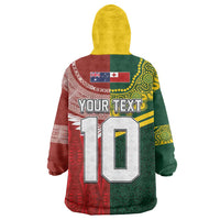 Custom Mate Ma'a Tonga and Australia Kangaroo Wearable Blanket Hoodie Nation Seal with Mascot Aboriginal and Tongan Kupesi Ngatu Art LT03 - Polynesian Pride