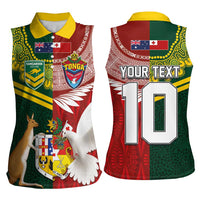 Custom Mate Ma'a Tonga and Australia Kangaroo Women Sleeveless Polo Shirt Nation Seal with Mascot Aboriginal and Tongan Kupesi Ngatu Art
