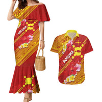 Rotuma Island Couples Matching Mermaid Dress and Hawaiian Shirt Fijian Tapa with Polynesian Art and Hibiscus LT03 Red - Polynesian Pride