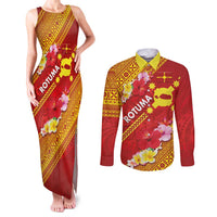 Rotuma Island Couples Matching Tank Maxi Dress and Long Sleeve Button Shirt Fijian Tapa with Polynesian Art and Hibiscus LT03 Red - Polynesian Pride
