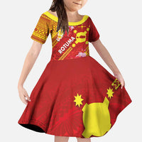 Rotuma Island Family Matching Long Sleeve Bodycon Dress and Hawaiian Shirt Fijian Tapa with Polynesian Art and Hibiscus LT03 Daughter's Dress Red - Polynesian Pride