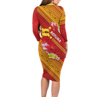 Rotuma Island Family Matching Long Sleeve Bodycon Dress and Hawaiian Shirt Fijian Tapa with Polynesian Art and Hibiscus LT03 - Polynesian Pride