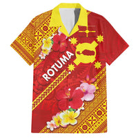 Rotuma Island Family Matching Off Shoulder Short Dress and Hawaiian Shirt Fijian Tapa with Polynesian Art and Hibiscus LT03 Dad's Shirt - Short Sleeve Red - Polynesian Pride