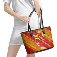 Rotuma Island Leather Tote Bag Fijian Tapa with Polynesian Art and Hibiscus