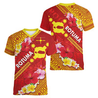 Rotuma Island Women V-Neck T-Shirt Fijian Tapa with Polynesian Art and Hibiscus LT03 - Polynesian Pride