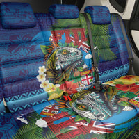 Fiji Iguana-Coat of Arms Back Car Seat Cover with Hibiscus and Plumeria Palm Tree Tapa Art