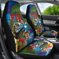 Fiji Iguana-Coat of Arms Car Seat Cover with Hibiscus and Plumeria Palm Tree Tapa Art LT03 - Polynesian Pride