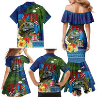 Fiji Iguana-Coat of Arms Family Matching Mermaid Dress and Hawaiian Shirt with Hibiscus and Plumeria Palm Tree Tapa Art LT03 - Polynesian Pride