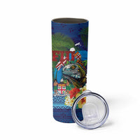Fiji Iguana-Coat of Arms Skinny Tumbler with Hibiscus and Plumeria Palm Tree Tapa Art LT03 - Polynesian Pride