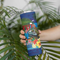 Fiji Iguana-Coat of Arms Skinny Tumbler with Hibiscus and Plumeria Palm Tree Tapa Art LT03 - Polynesian Pride