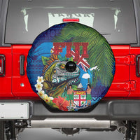 Fiji Iguana-Coat of Arms Spare Tire Cover with Hibiscus and Plumeria Palm Tree Tapa Art LT03 - Polynesian Pride