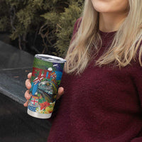 Fiji Iguana-Coat of Arms Tumbler Cup with Hibiscus and Plumeria Palm Tree Tapa Art