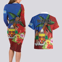 Personalised Fiji and Rotuma Together Couples Matching Long Sleeve Bodycon Dress and Hawaiian Shirt Fjian Masi and Pacific Pattern Mix Culture LT03 - Polynesian Pride