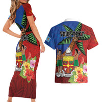 Personalised Fiji and Rotuma Together Couples Matching Short Sleeve Bodycon Dress and Hawaiian Shirt Fjian Masi and Pacific Pattern Mix Culture LT03 - Polynesian Pride