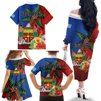 Personalised Fiji and Rotuma Together Family Matching Off The Shoulder Long Sleeve Dress and Hawaiian Shirt Fjian Masi and Pacific Pattern Mix Culture LT03 - Polynesian Pride