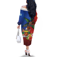 Personalised Fiji and Rotuma Together Family Matching Off The Shoulder Long Sleeve Dress and Hawaiian Shirt Fjian Masi and Pacific Pattern Mix Culture LT03 - Polynesian Pride