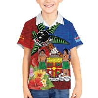 Personalised Fiji and Rotuma Together Family Matching Off Shoulder Maxi Dress and Hawaiian Shirt Fjian Masi and Pacific Pattern Mix Culture LT03 Son's Shirt Red - Polynesian Pride