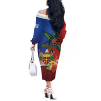 Personalised Fiji and Rotuma Together Off The Shoulder Long Sleeve Dress Fjian Masi and Pacific Pattern Mix Culture LT03 - Polynesian Pride
