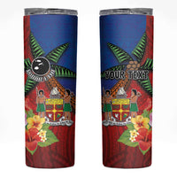 Personalised Fiji and Rotuma Together Skinny Tumbler Fjian Masi and Pacific Pattern Mix Culture LT03 Red - Polynesian Pride