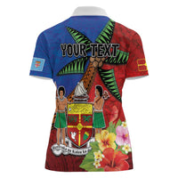 Personalised Fiji and Rotuma Together Women Polo Shirt Fjian Masi and Pacific Pattern Mix Culture LT03 - Polynesian Pride