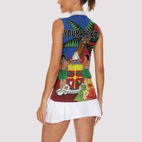 Personalised Fiji and Rotuma Together Women Sleeveless Polo Shirt Fjian Masi and Pacific Pattern Mix Culture LT03 - Polynesian Pride