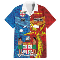 Personalised Fiji and Rotuma Together Family Matching Puletasi and Hawaiian Shirt Tapa and Pacific Art Pattern with Cultural Emblems Half Style